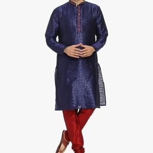 Men's Blue Kurta with Red Accents